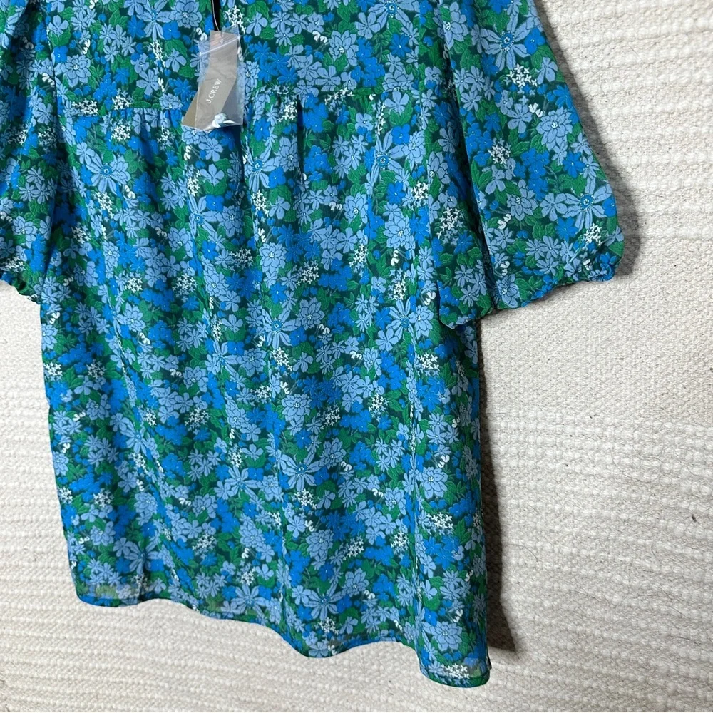 J. CREW blue / green floral Hyacinth Fields ruffle-trim short sleeve top XS NEW